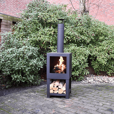 Außenkamin mit Holzlager schwarz - Esschert Design