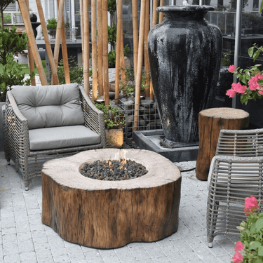 Elementi – Set Manchester Gaskamin mit 4 Hockern braun