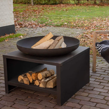 Esschert Design - Feuerschale mit Holzlagerung 60 cm schwarz