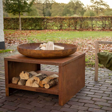 Esschert Design - Feuerschale mit Holzlager 60 cm Rost